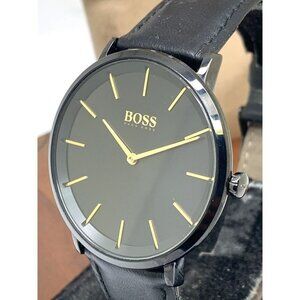 Hugo Boss Men's Watch 1513830 Quartz Skyliner Gold Black Dial Leather Ba…